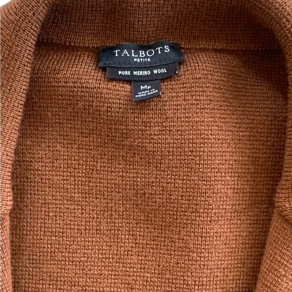 Talbots Petite 100% Merino Wool Camel Knit Blazer Sweater Blazer Brown MP - Picture 4 of 5